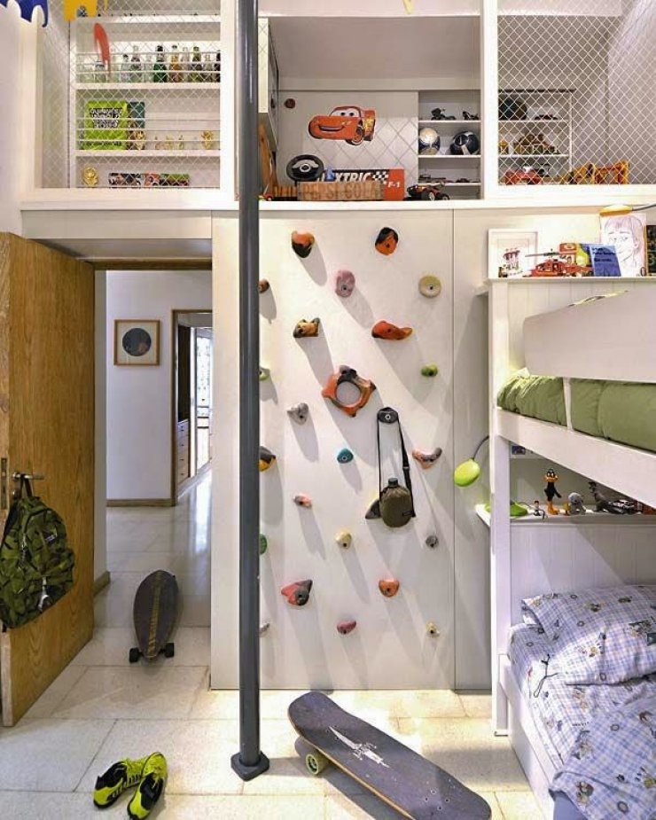 climbing wall in a kids' room