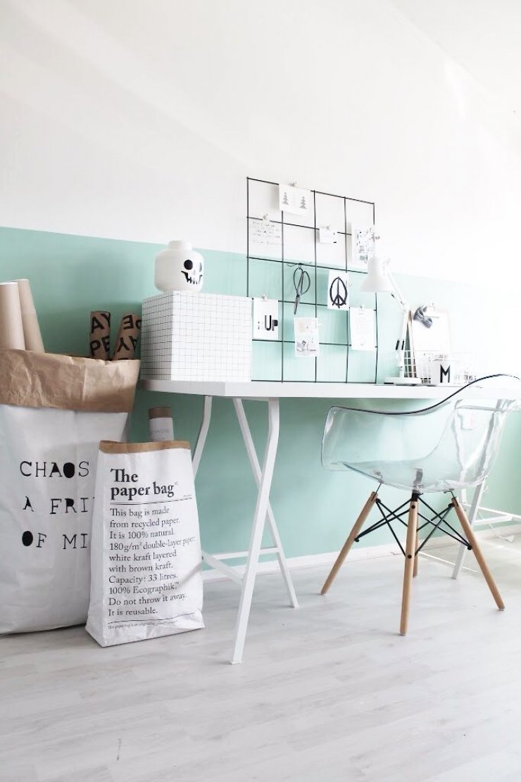 Ikea desk and mint wall