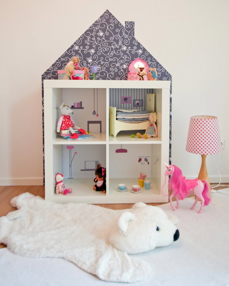 Ikea hack Kallax dollhouse using stickers