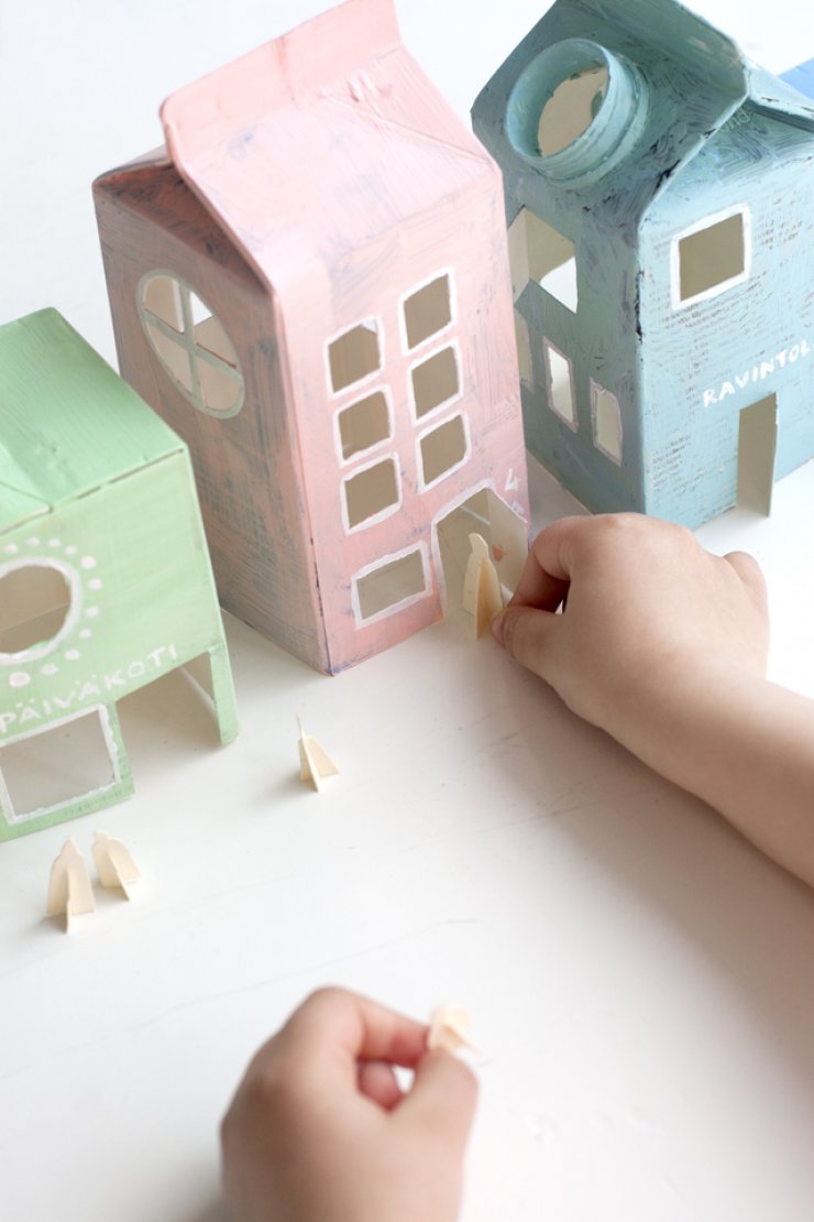 Milk carton pastel village