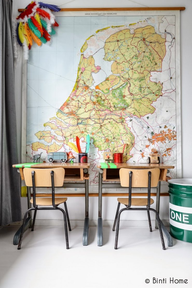 vintage desks for kids and large map