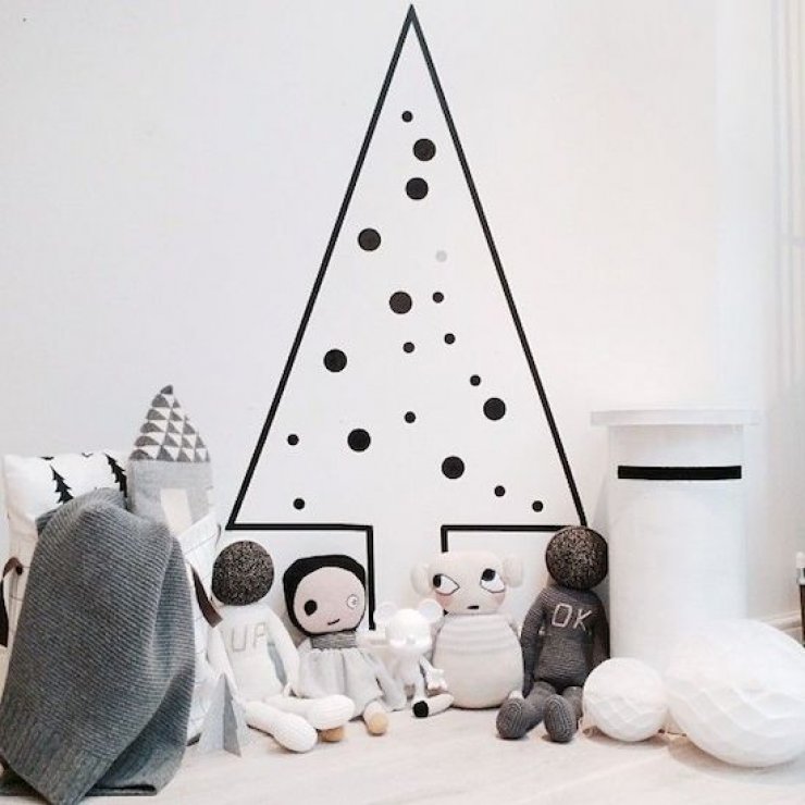washi tape christmas tree decorated with black dots