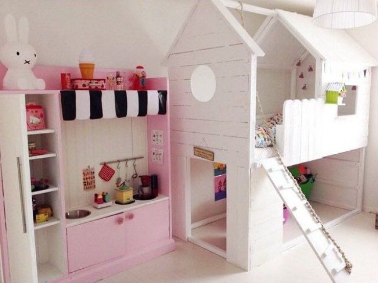 Ikea Kura bed hacked into a little white house