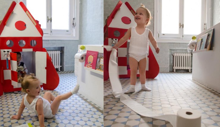 A rocket on the toilet for kids