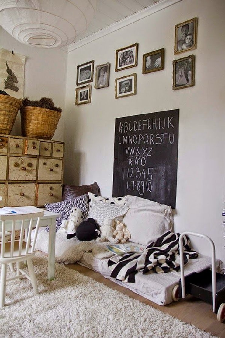 floor bed in a vintage kids' room