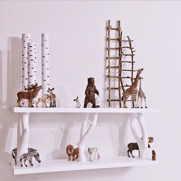 DIY branch shelves