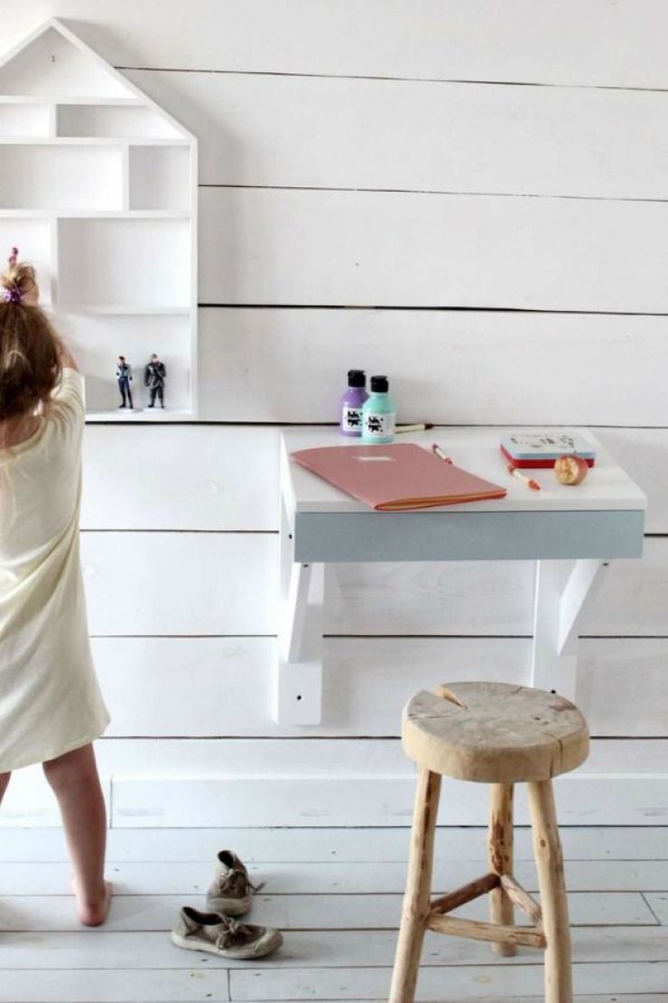 little desk with wood stool