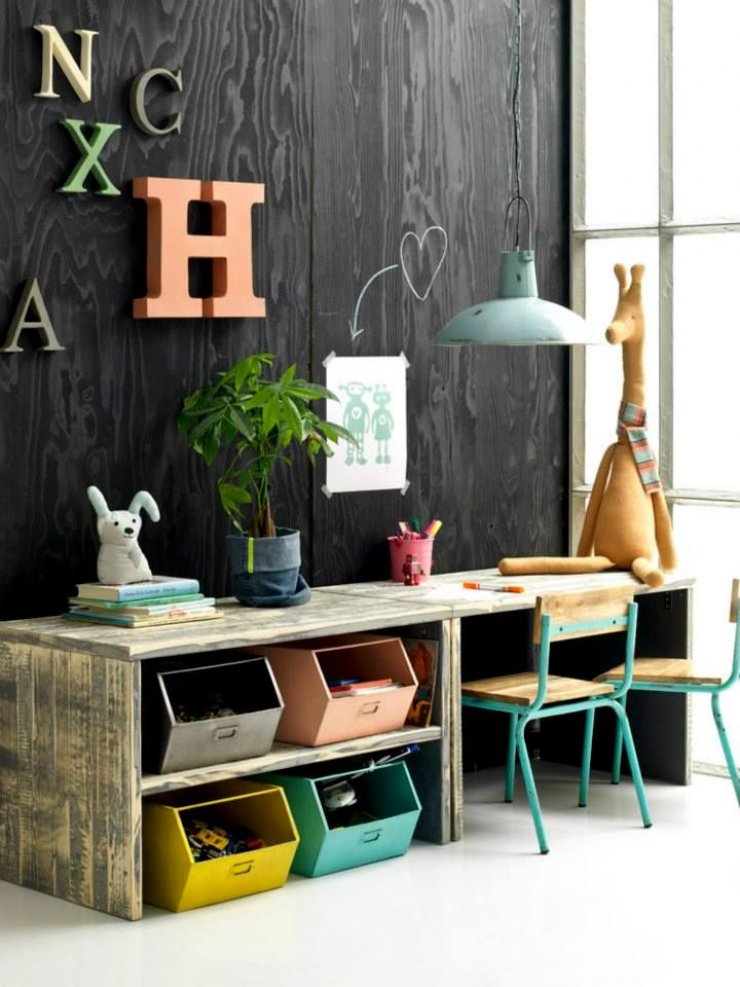 double desk and toys storage