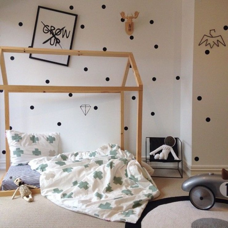 wood house framed bed