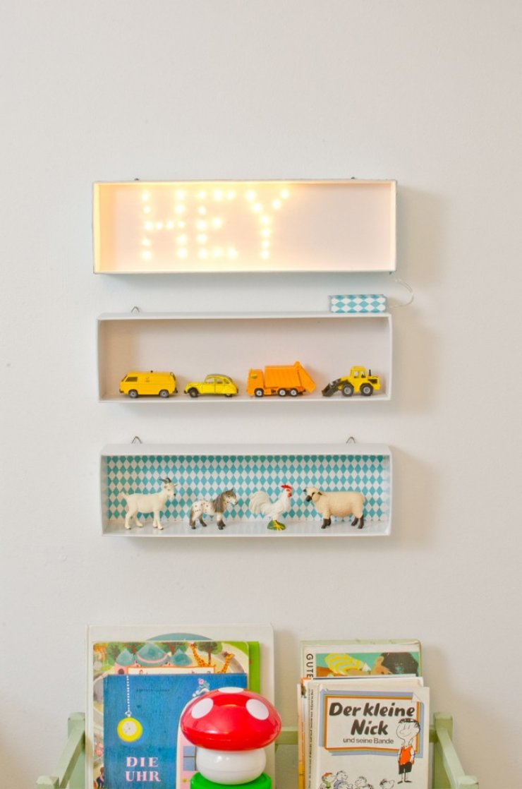 DIY hanging cardboard boxes with lights